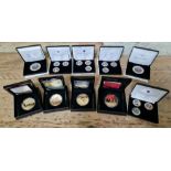 A group of ten assorted 24 carat gold plated photogrpahic proof coins & sets comprising 2 x