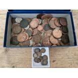 A box of assorted Gb & world coins to include some silver.