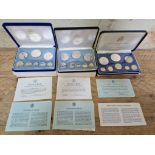 Three Franklin Mint world coin sets comprising 1 x coinage of Belize silver proof set, 1 x coinage