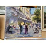 20th century school, oil on canvas, continental street scene, indistinctly signed, unframed......