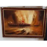 John Bampfield (British 20th century), oil on canvas, military scene, signed to lower right, framed.