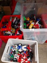 Three boxes of vintage Power Rangers toys including over 30 figures (as found).