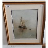 Early 20th century school, watercolour, boats on a calm sea, EHM(?) monogram to lower right,
