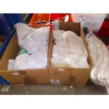 2 boxes containing a large quantity of linen, lace, bedsprea, cloth remnants etc