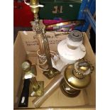 2 paraffin lamps and 3 table lamp columns
