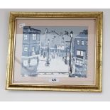 20th century school, Northern Art oil on board, town scene, unsigned, framed and glazed, 35cm x 30cm