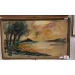 James Lawrence Isherwood, oil on canvas, landscape scene, framed, 49.5cm x 29.5cm overall.