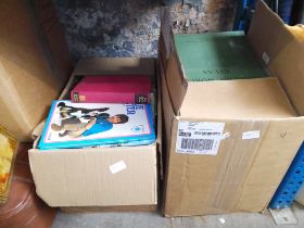 Three boxes of books including reference books, annuals including Blue Peter etc