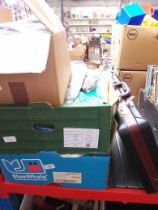 Three boxes to include bedroom slippers, ladies and gents clothes (many in original packing),