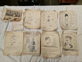 A bundle of cartoons related to football and other miscellaneous themes, from early 20th century, by