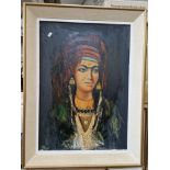 Mid 20th century school, oil on canvas, portrait of a woman, indistinctly signed, framed...