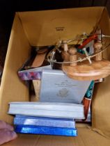 Box of various items including Grundig G.C.m.3 microphone, US Congressional Holiday ornaments,