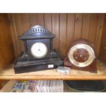Two mantel clocks, one slate and one wood