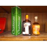 A boxed, unopened 50cl bottle of Chartreuse, a 350ml Ginger liqueur, and a 70cl bottle of Cointreau