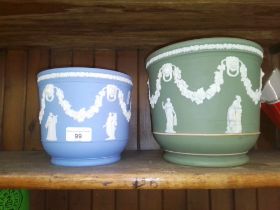 Two Wedgwood jardinieres - one blue, one green