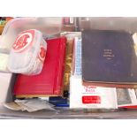 A box of assorted stamp albums and loose stamps