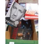 A box of signed books to include Cliff Richard, Pete Townshend, Graham Norton, Mike Harding &