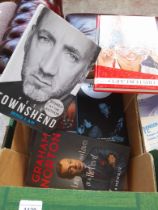 A box of signed books to include Cliff Richard, Pete Townshend, Graham Norton, Mike Harding &