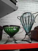Two glass planters in metal frames