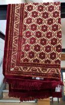 A Turkish Nazar Kadife silk carpet, red ground.