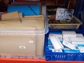 A box and 2 baskets of stationery