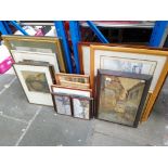 A quantity of pictures including watercolours, oils, coloured engravings etc.