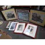 A quantity of pictures including coloured engravings, a pair of Italian 19th century engravings,