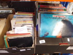 Two boxes LP vinyl records and singles, various genres including Julian Lennon, The Beatles,