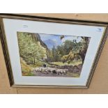 20th century school, watercolour, rural scene with farmer & sheep, signed 'Tim Binns', framed...