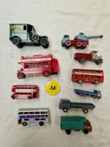 A collection of Matchbox/Lesney die cast model vehicles including buses, etc.