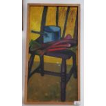 Jerzy Faczynski (b.1917), Polish 20th century school, still life study of items on a chair, oil on