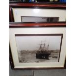 A series of five photographic prints of Preston docks in the early 20th century, each framed and