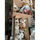 Two boxes of pottery vases etc.