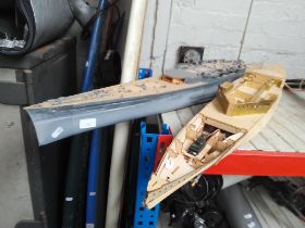 2 large part built model wooden boats - one RC but no controllers