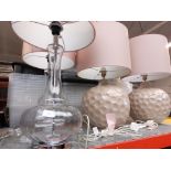 Four table lamps, two golf ball type and 2 glass