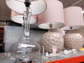 Four table lamps, two golf ball type and 2 glass