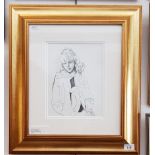 Robert Lenkiewicz (1941-2002), 'Mary with Scarf', pen and ink drawing, framed and glazed, 49cm x