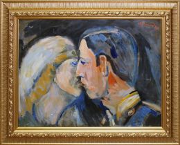 James Lawrence Isherwood (1917-1989), "Charles & Dianna First Public Kiss", oil on board, 59cm x