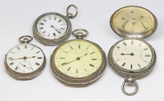 A group of four silver pocket watches comprising a centre seconds chronometer, one by William