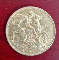 A Edward VII 1909 Perth Mint sovereign.