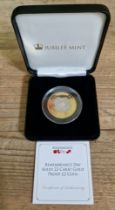 A Jubilee Mint 'REMEMBRANCE DAY SOLID 22-CARAT GOLD PROOF £2 COIN', Elizabeth II, 2016, in