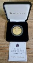 A Jubilee Mint 'THE QUEEN'S CORONATION JUBILEE SOLID 22-CARAT GOLD PROOF £2 COIN', Elizabeth II,