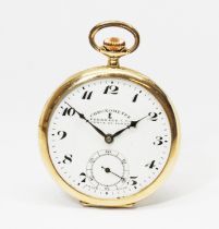 An Ebehard Chronometer E 14K gold open faced pocket watch, diameter 48mm, gross wt. 60.6g. Condition