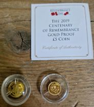 Two gold coins comprising a 2009 half crown and a 2019 centenary of remembrance 24 carat gold