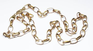 A 9ct gold oval link belcher chain, lobster claw clasp, marked '375' and with 9ct gold import marks,