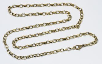 A hallmarked 9ct gold belcher chain, lobster claw clasp, length 54cm, wt. 12g.