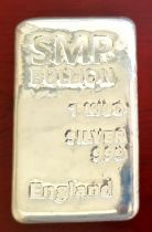 SMP Bullion 1 kilo 999 silver bullion bar.