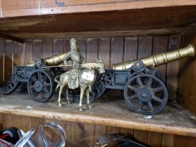 Two Brass cannons & Brass Man on Horse