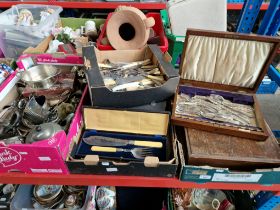 Four boxes of assorted silver plated ware including Hukin & Heath etc.