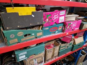 14 boxes of misc items including tools, books, stamps, metalware, dvds, sound system, kitchenalia,